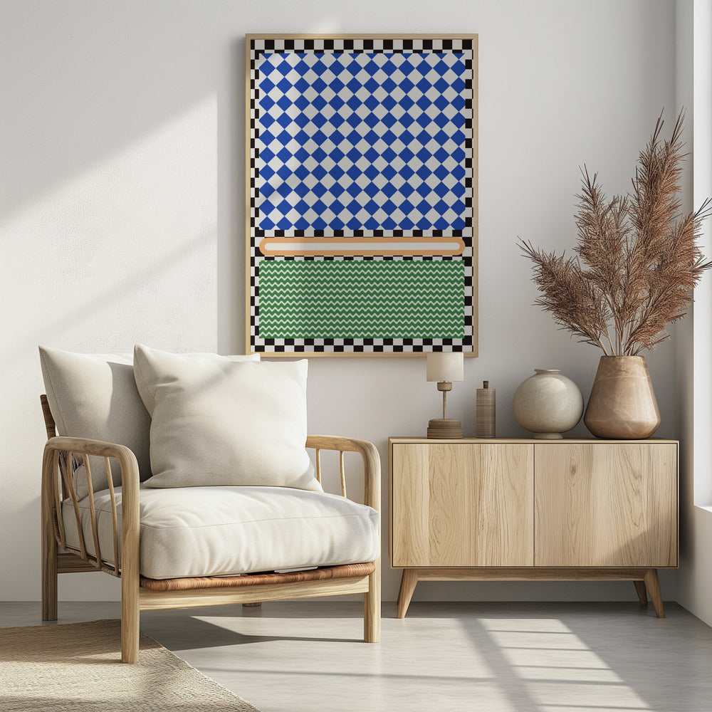Geometric Pattern With Blue And White Diamonds | Poster