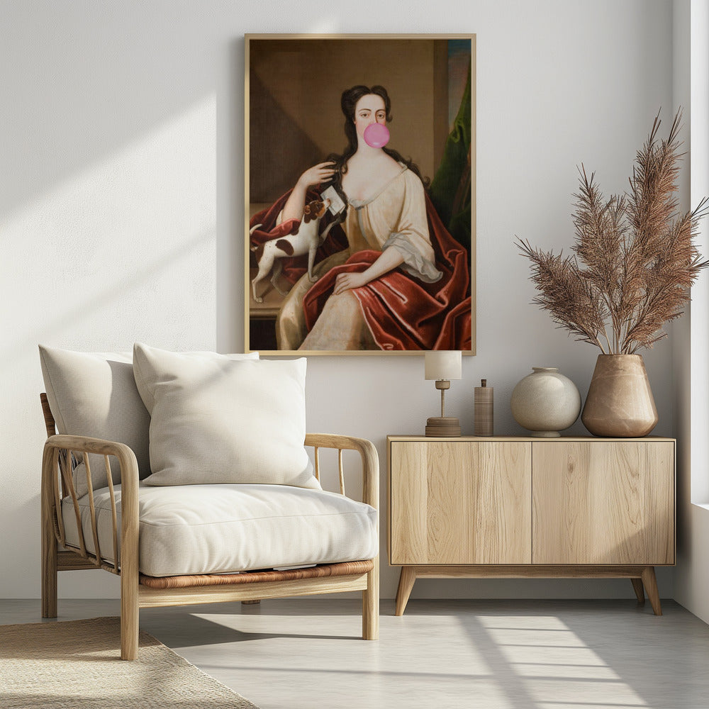 Renaissance Bubble Gum Portrait and Dog / Altered Art | Poster