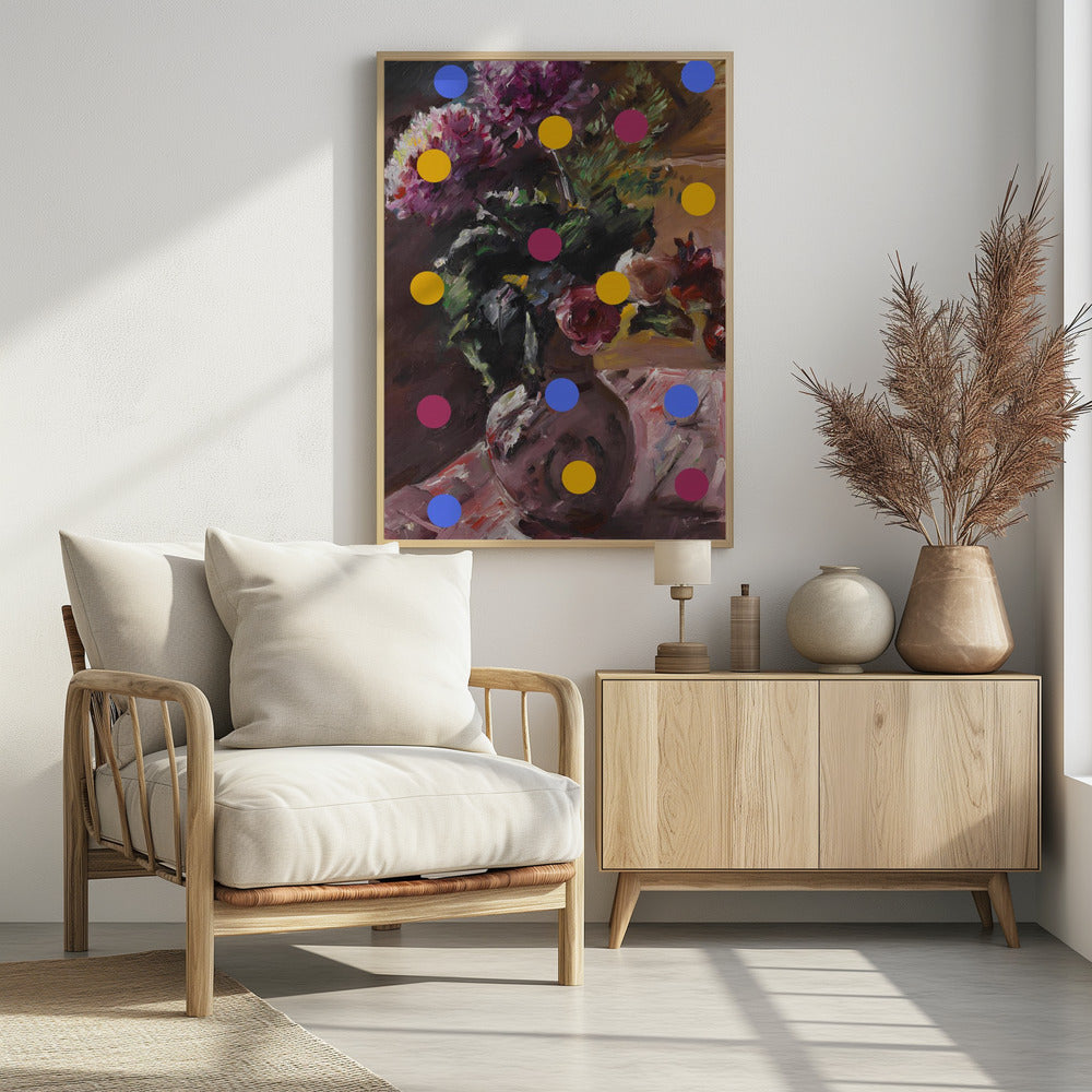Classic Vase of Flowers And Dots | Poster