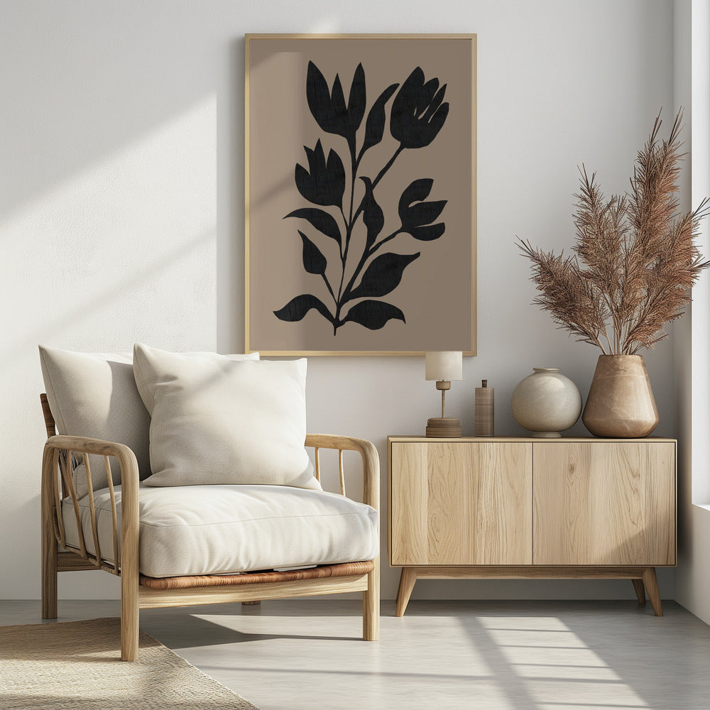 Black Tulips Modern Botanical Silhouette | Poster