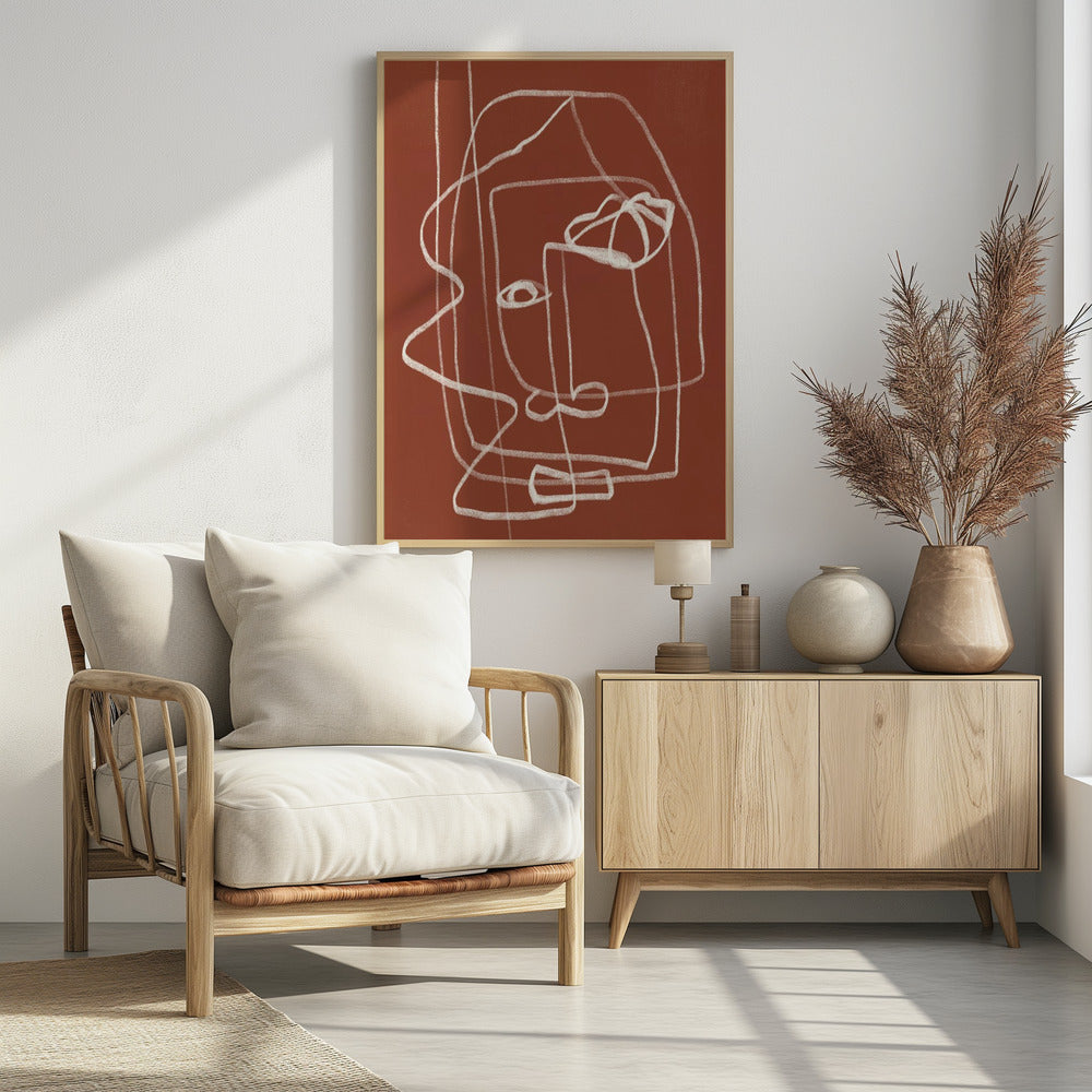 Line Art Abstract Portrait Terracotta 03 | Poster