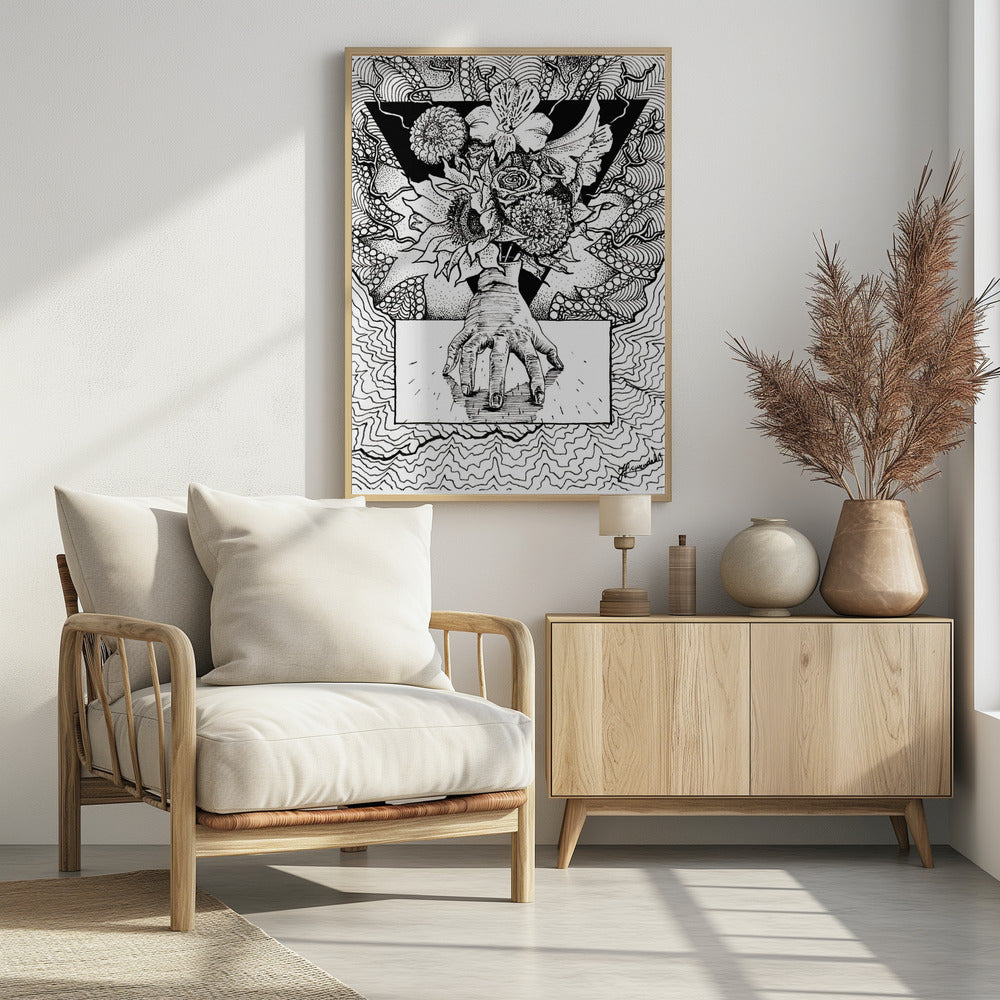 Flowery Thing. Abstract Drawing of a Flowery Bouquet in Hand. | Poster