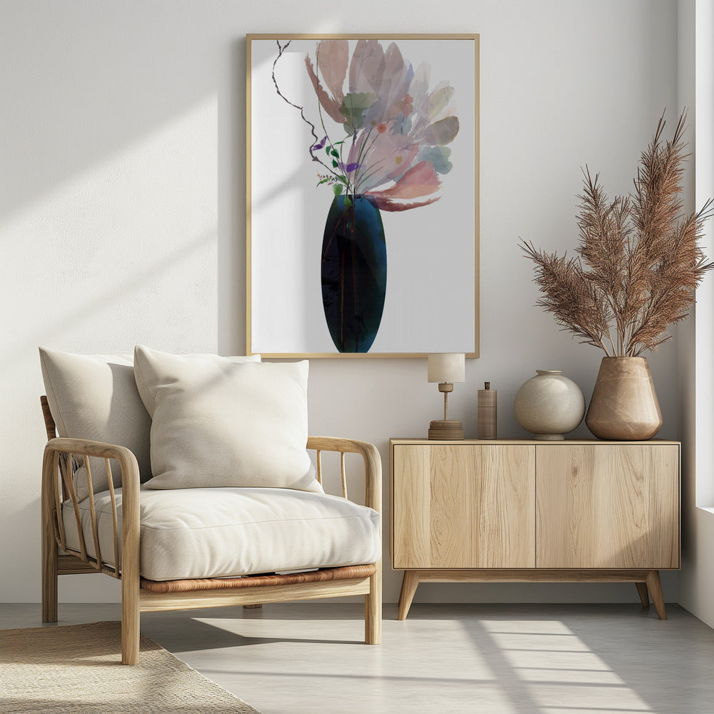 Blush Pink Floral In Blue Glass Vase | Poster
