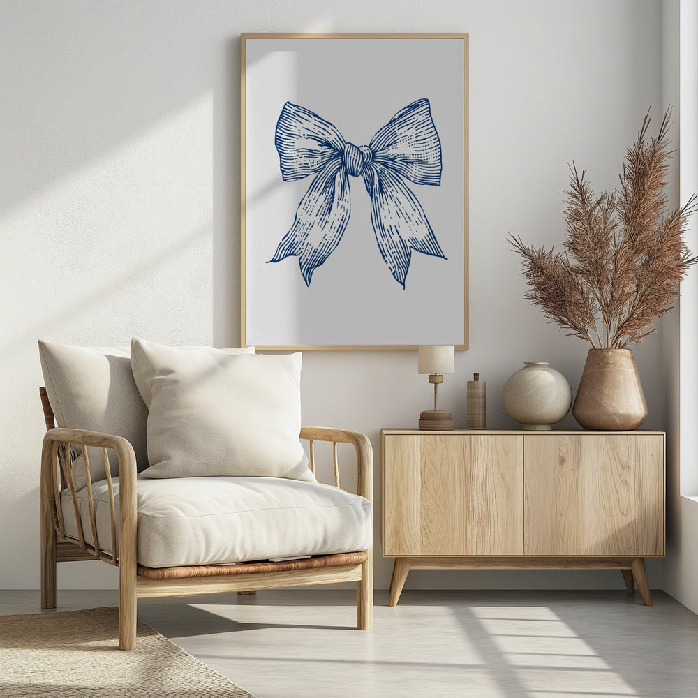 Dark Blue Coastal Striped Bow | Poster