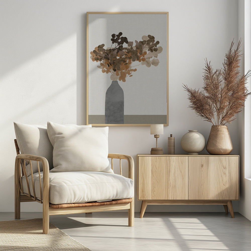 Rust Brown Dried Flowers In Vase On Table 2 | Poster