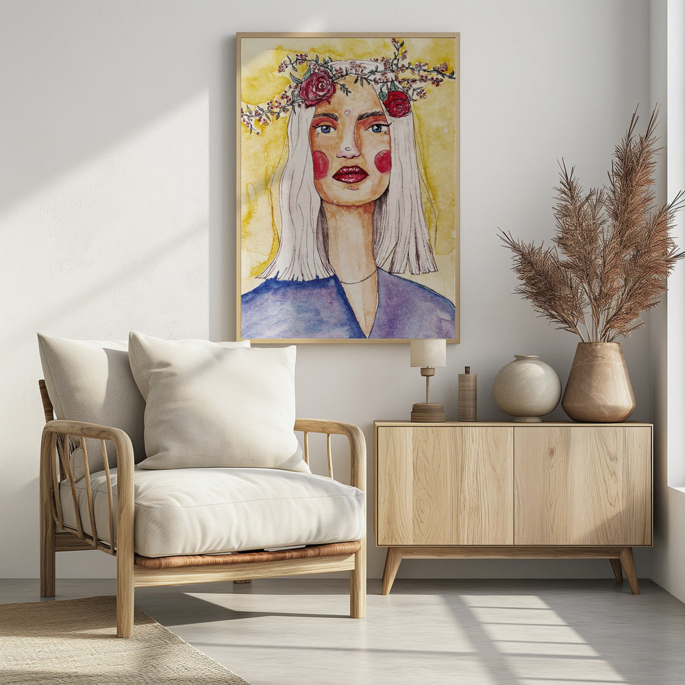 Lady with flower wreath | Poster