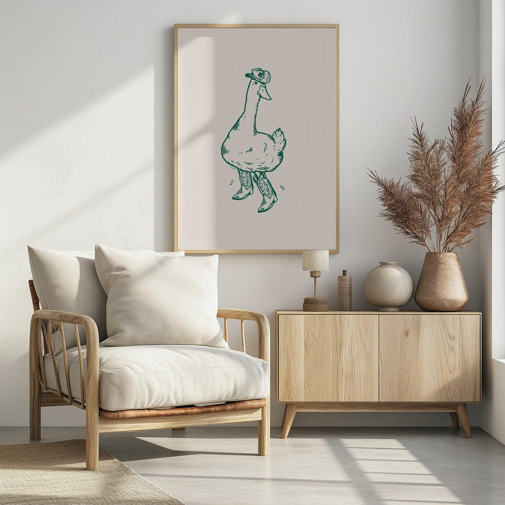 Duck wearing Western Boots in green | Poster
