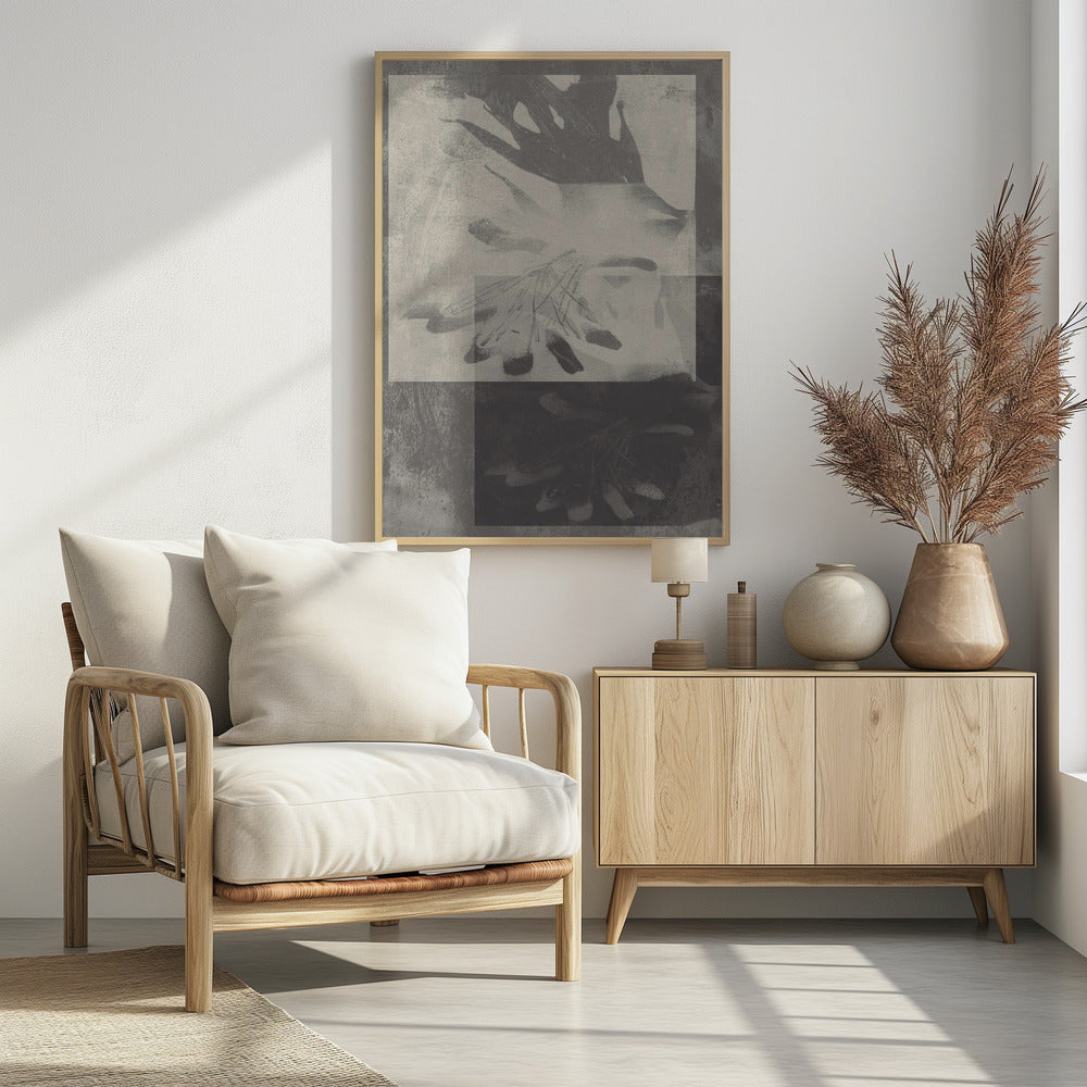 Whispering Leaves – Abstract Pattern in Taupe and White | Poster