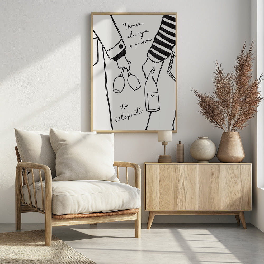 Woman holding wine bottle and wine glass (Black & White) - Wine Vin Femme Noir et Blanc | Poster