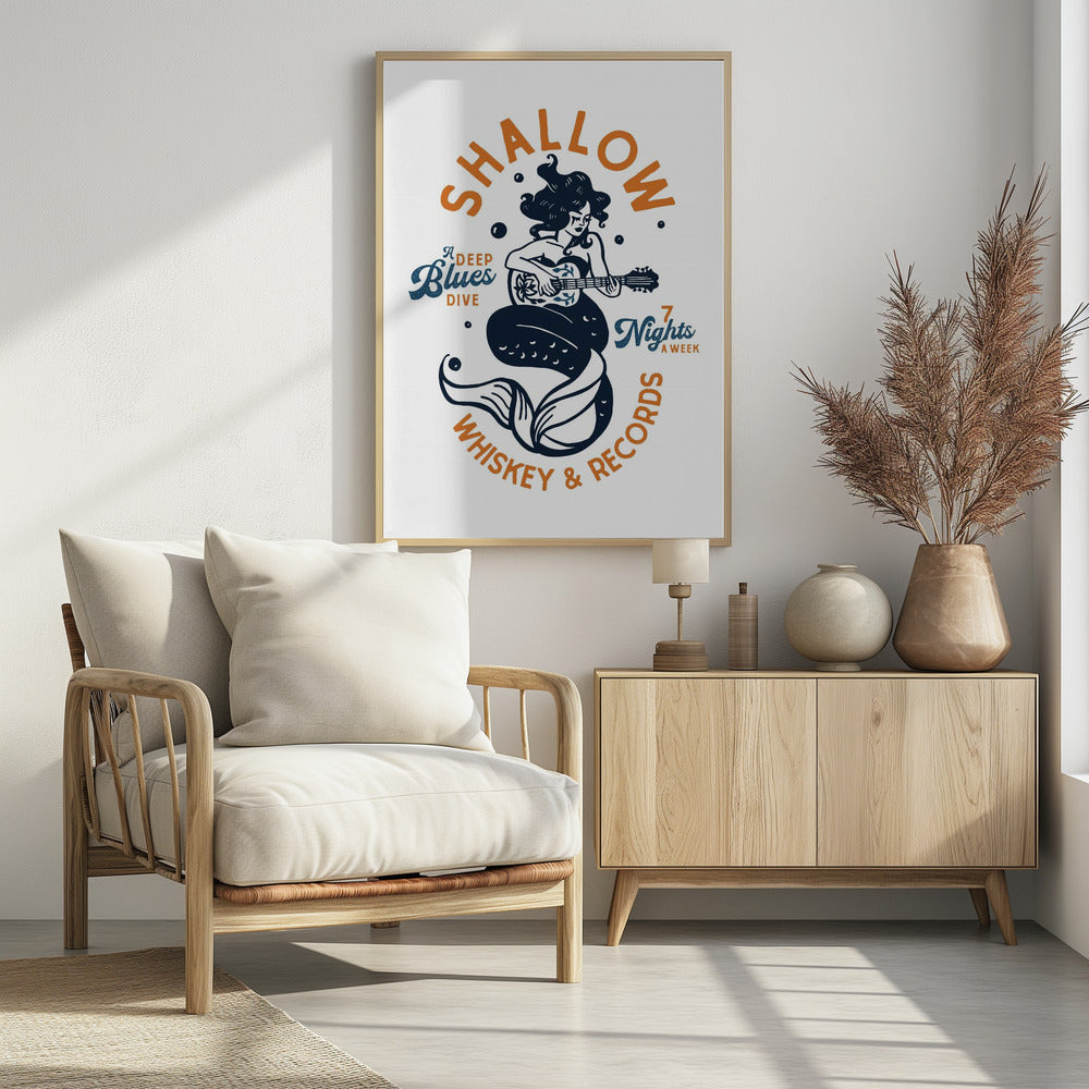 Shallow Whiskey & Records Dive Bar Music Mermaid | Poster
