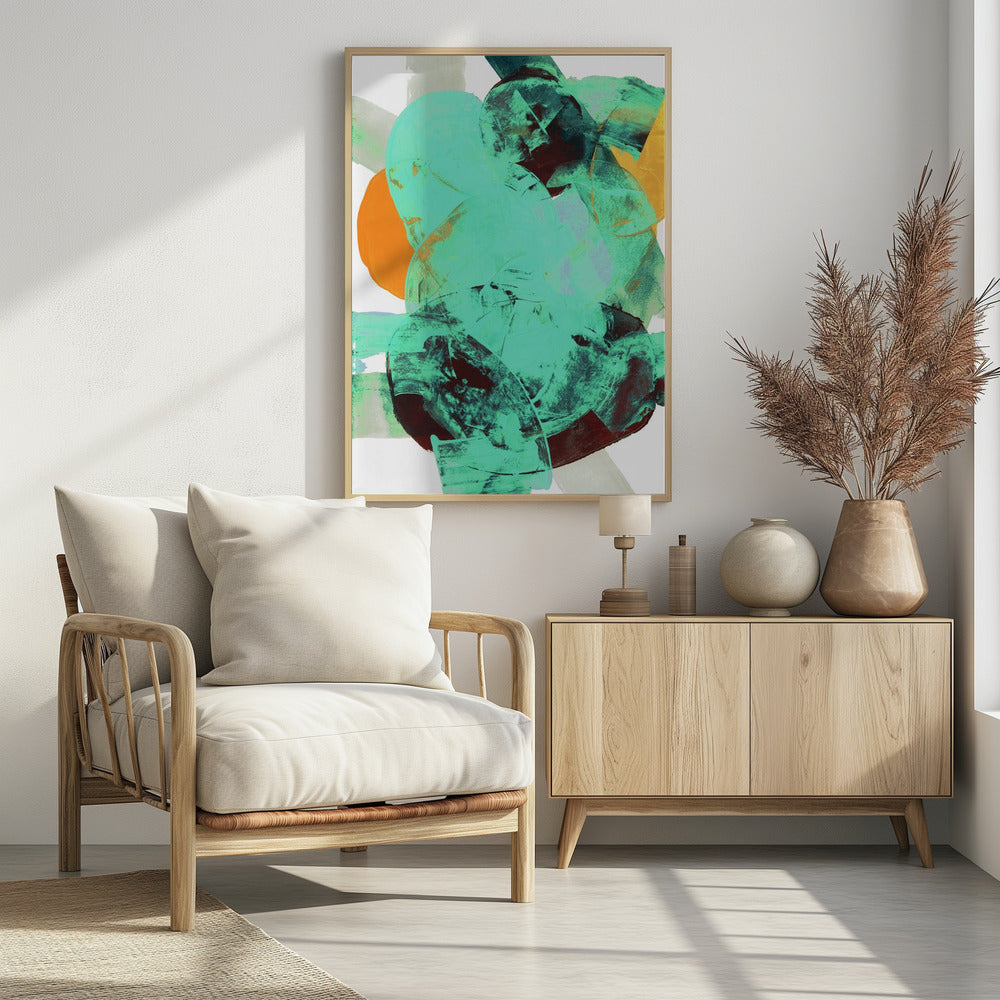 Aqua Teal Burgandy Orange Neutral White Abstract 1 | Poster