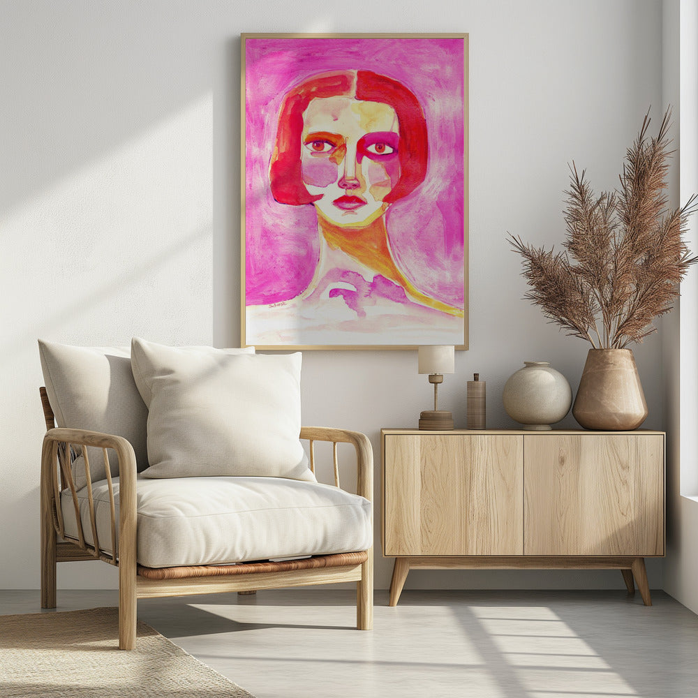 Lady with Bob haircut Hot Pink | Poster