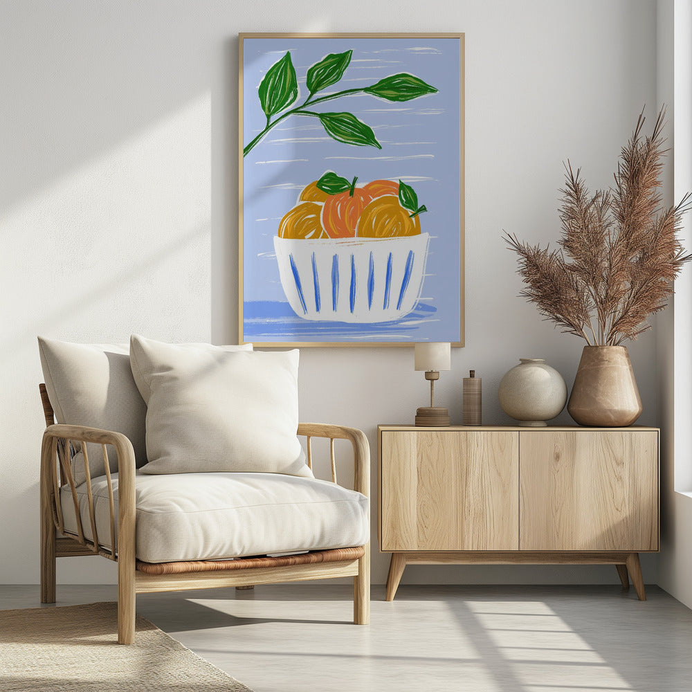 Oranges And Leaves In A White Bowl | Poster