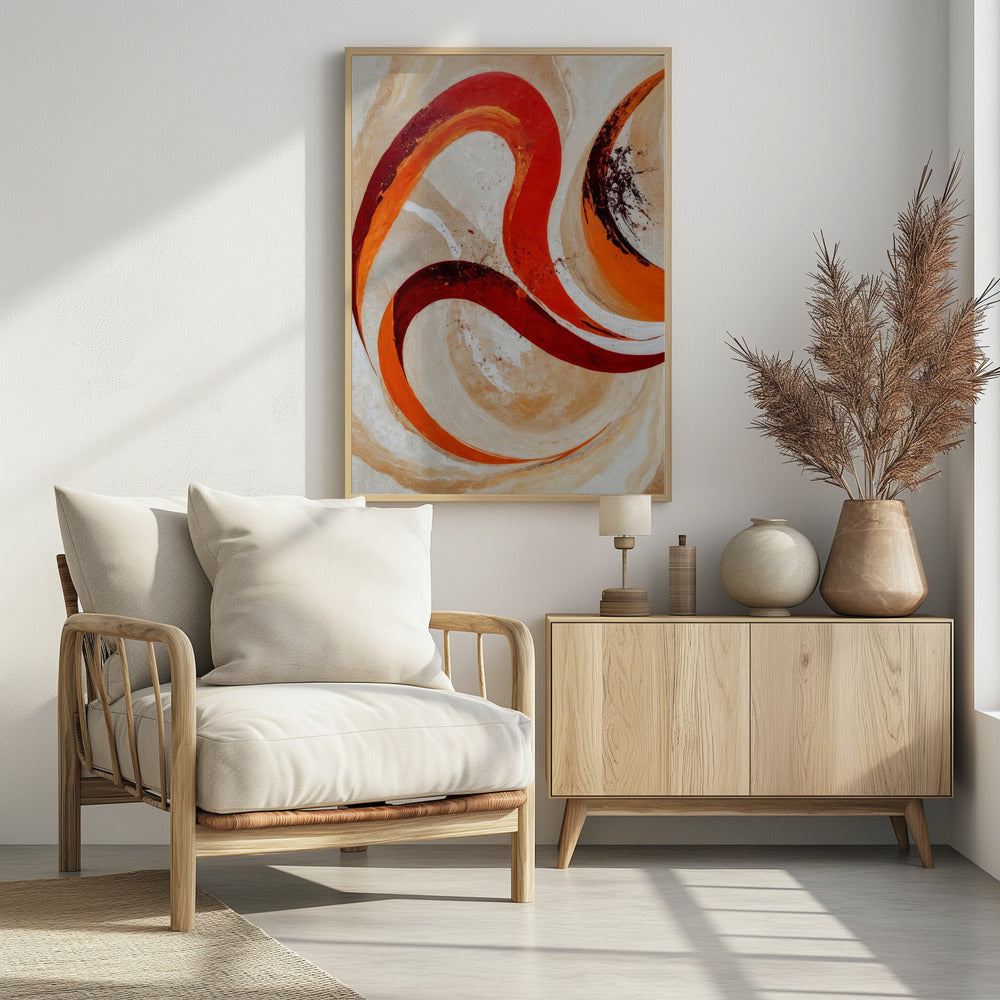 Red And Orange Swirls On A Neutral Background | Poster