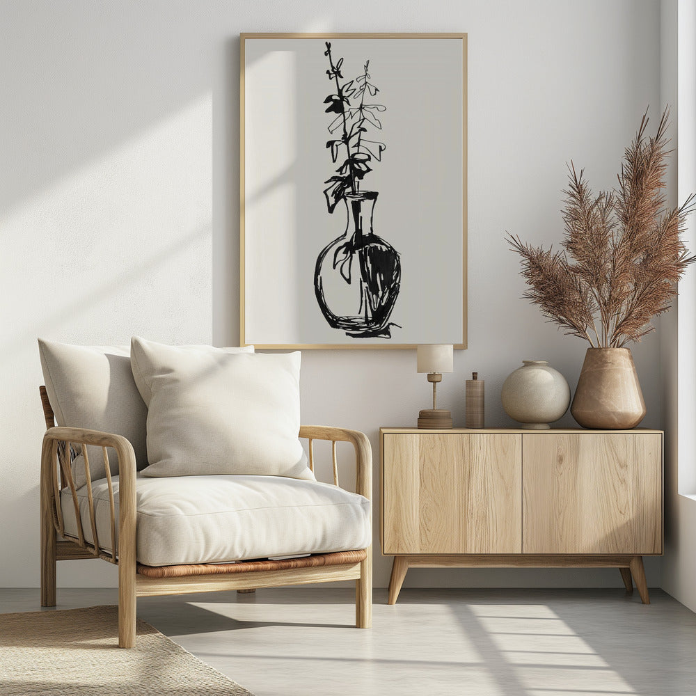 Leaves in a vase ink sketch | Poster