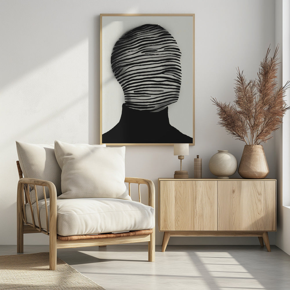 Abstract Head Wrapped In Black And White Stripes | Poster