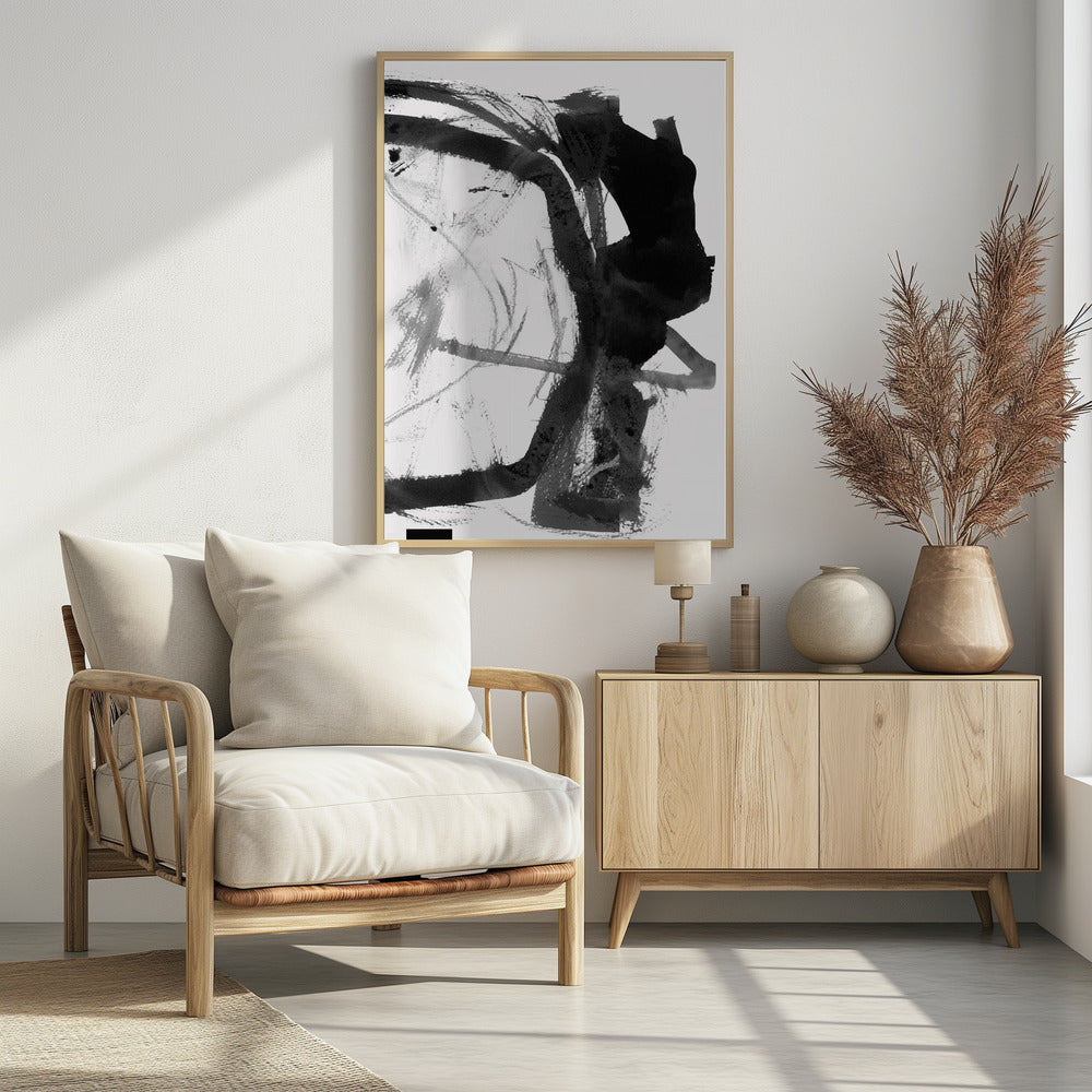 Black & Grey Ink Abstract Art Print | Poster