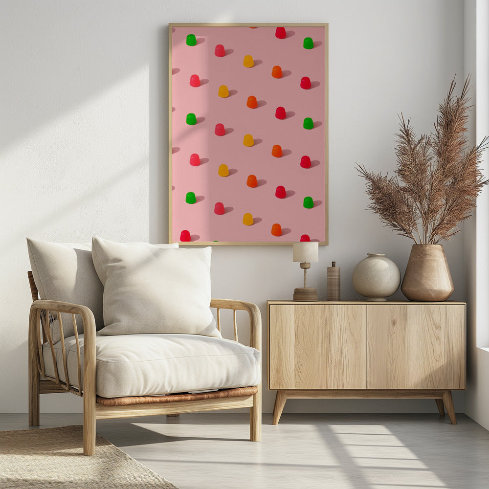 Dots Candy Gum Drops - Repeating Pattern On Pink Background | Poster