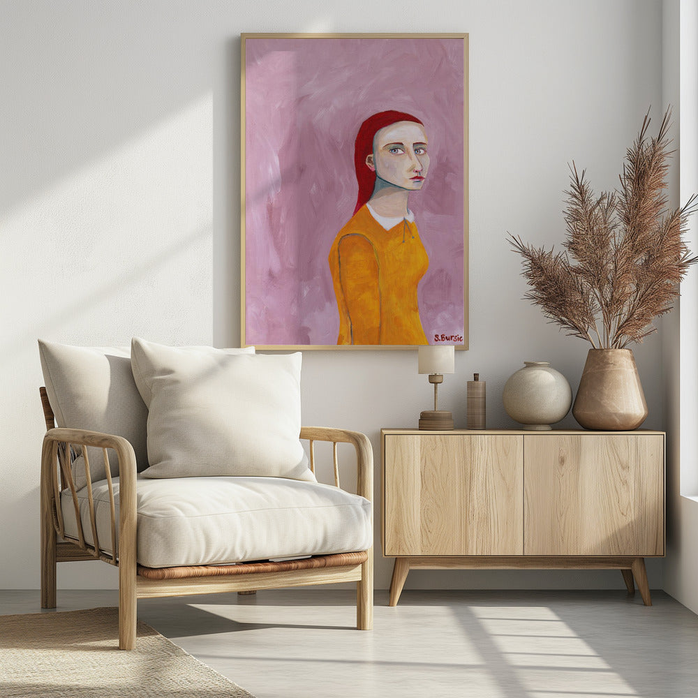 Lady in the Yellow Dress and pink background | Poster