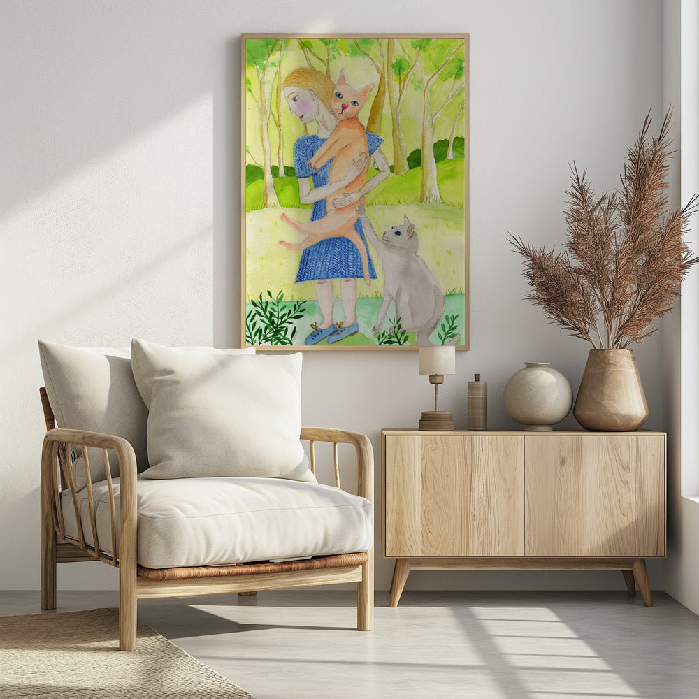 Lady with the orange and grey cat. | Poster