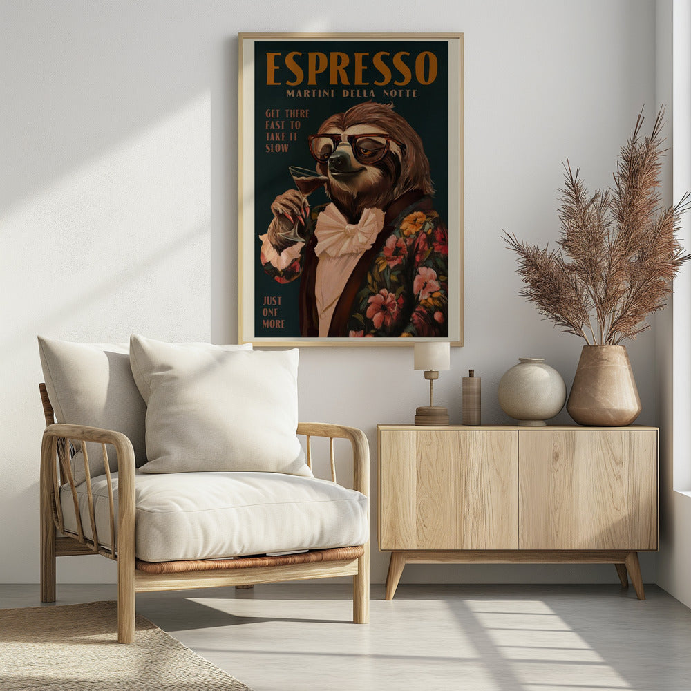 Art Deco Espresso Martini Drinking Sloth | Poster