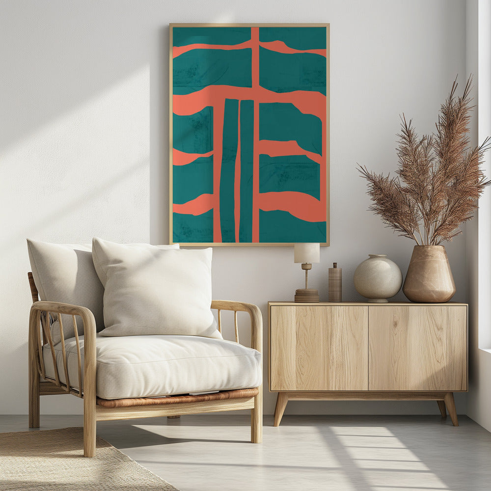 Turquoise & Coral Abstraction 1 | Poster