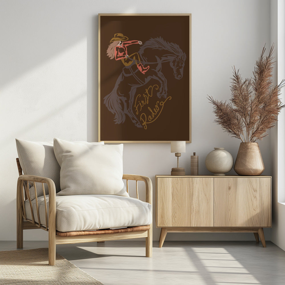 Cowgirl Riding A Rearing Horse | Poster
