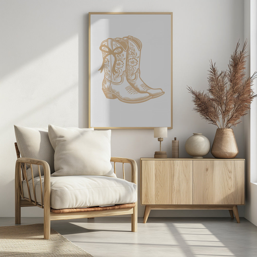 Neutral Cowgirl Boots with Bow | Poster