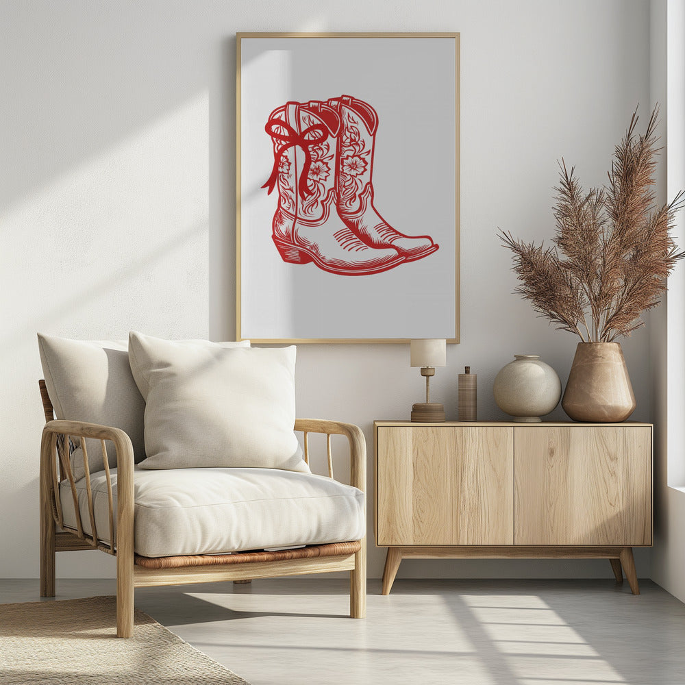 Red Cowgirl Boots with Bow | Poster