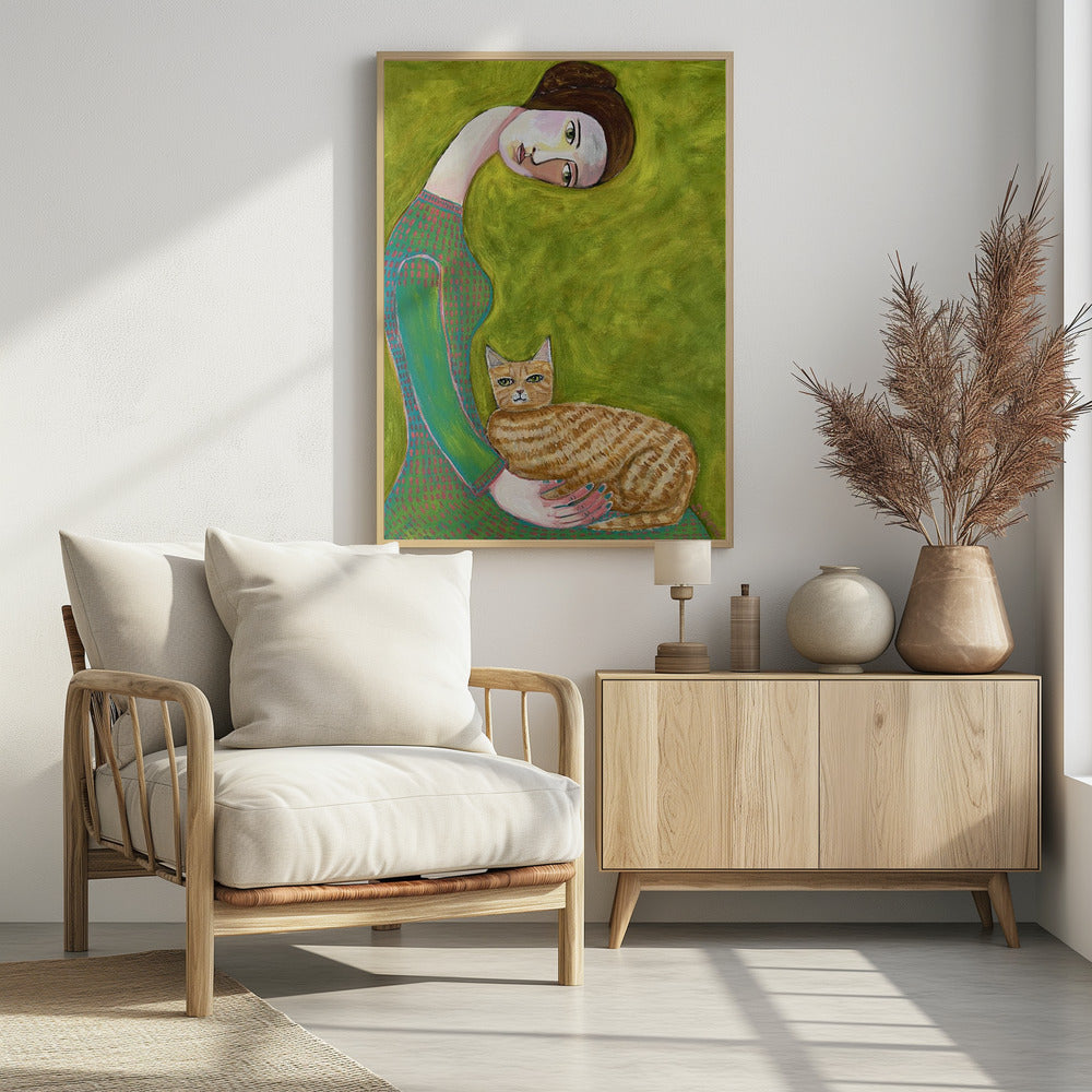Bent Neck Lady with her so loved ginger cat. | Poster