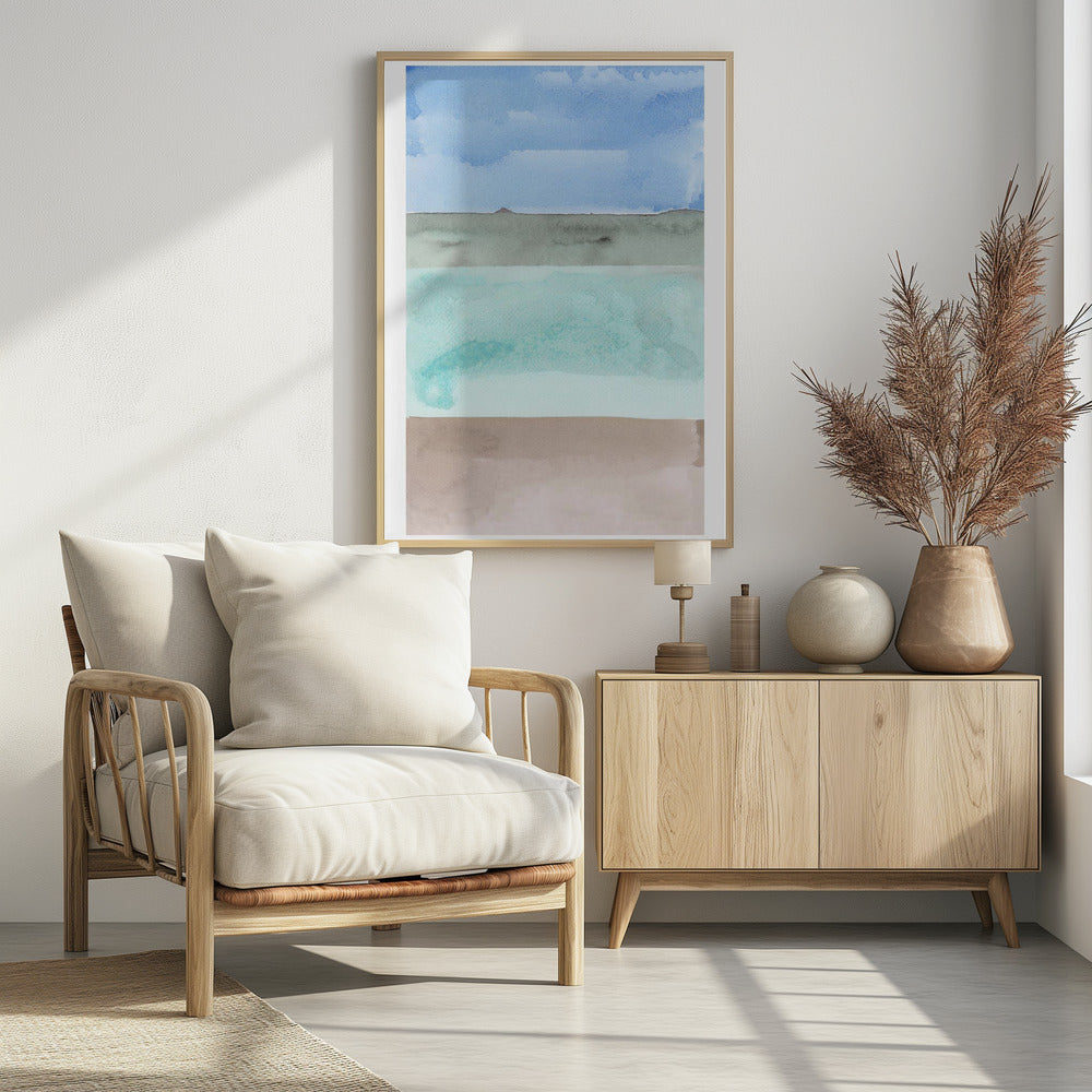 Abstract Horizontal Bands Of Blue,Green And Beige | Poster