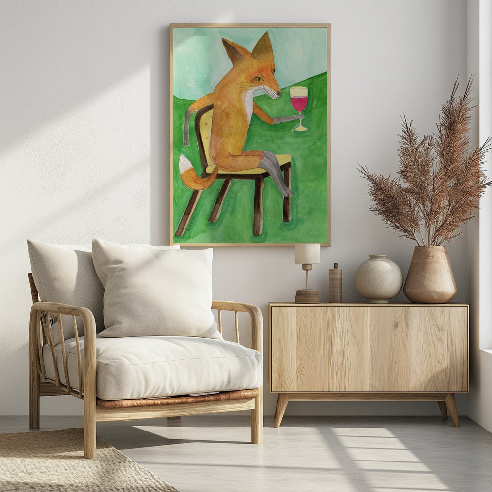 Mr. Fox drinking red wine | Poster