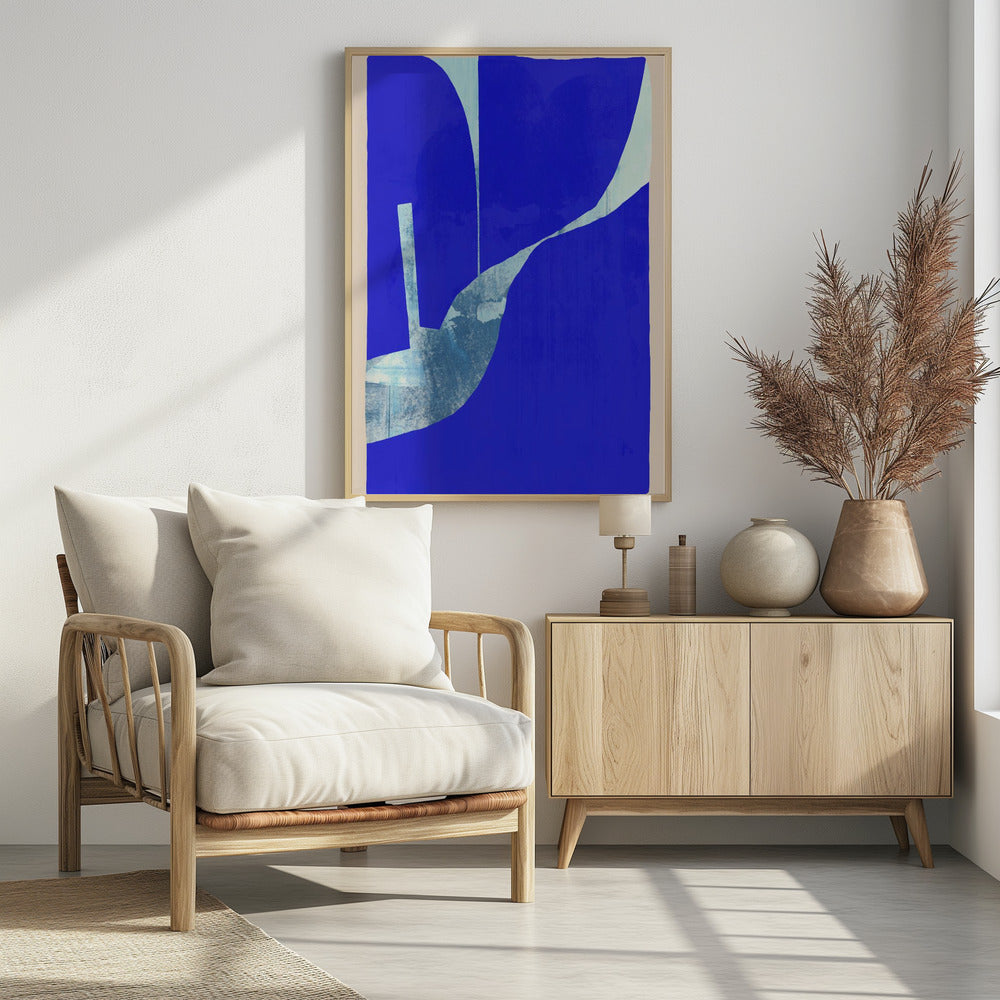 Blue Background With A Dynamic White Curve | Poster