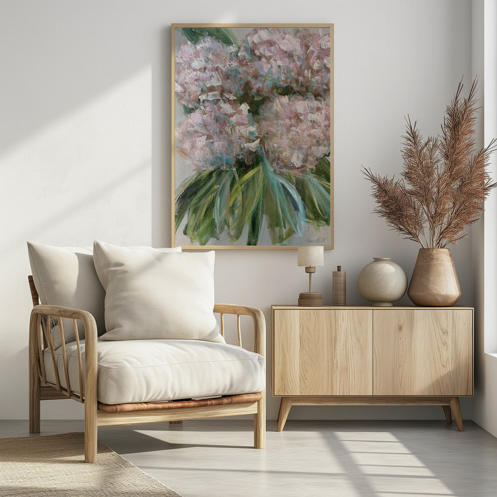 Pink Hydrangeas with Green Leaves | Poster