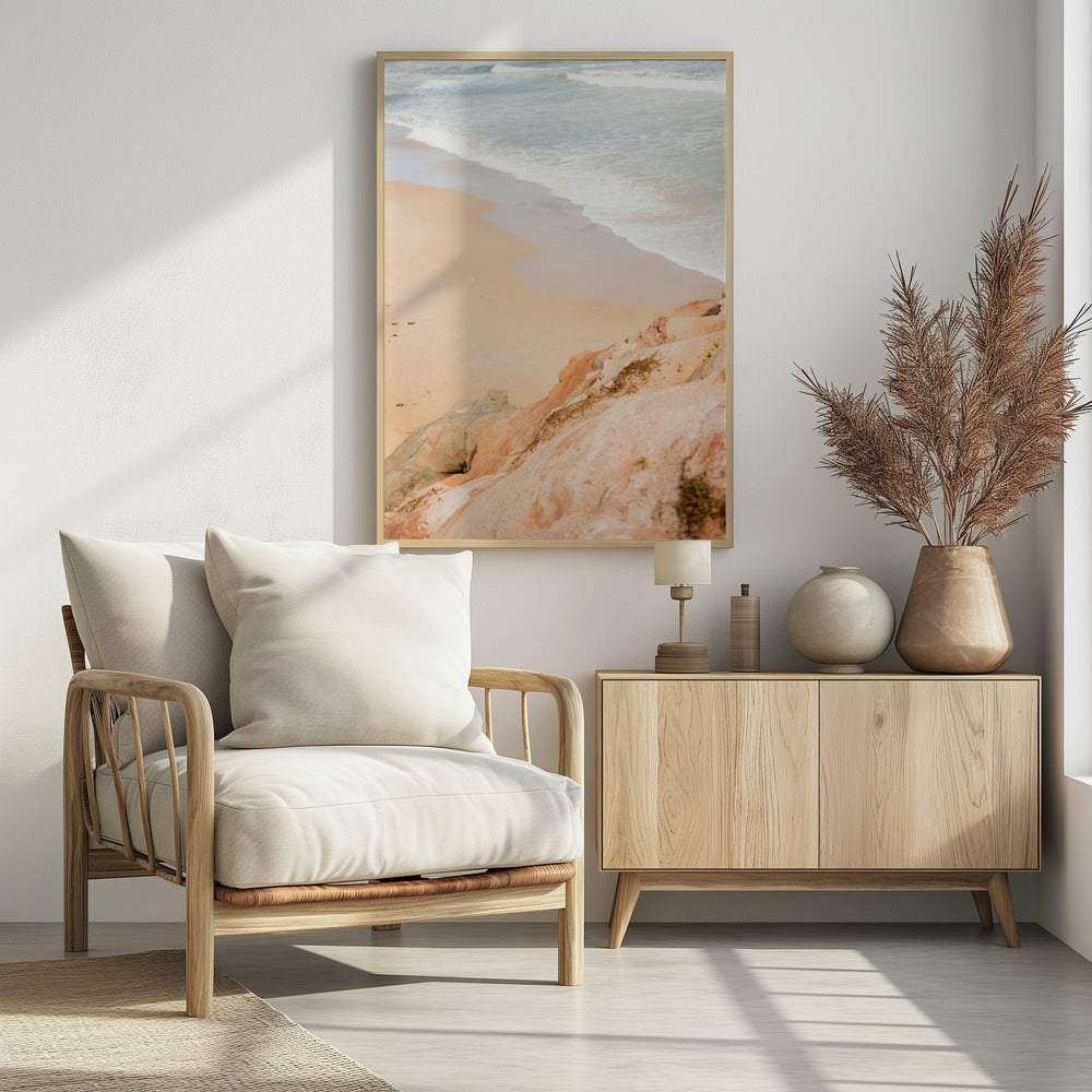 Sandy Beach Meeting Rocky Cliffs | Poster