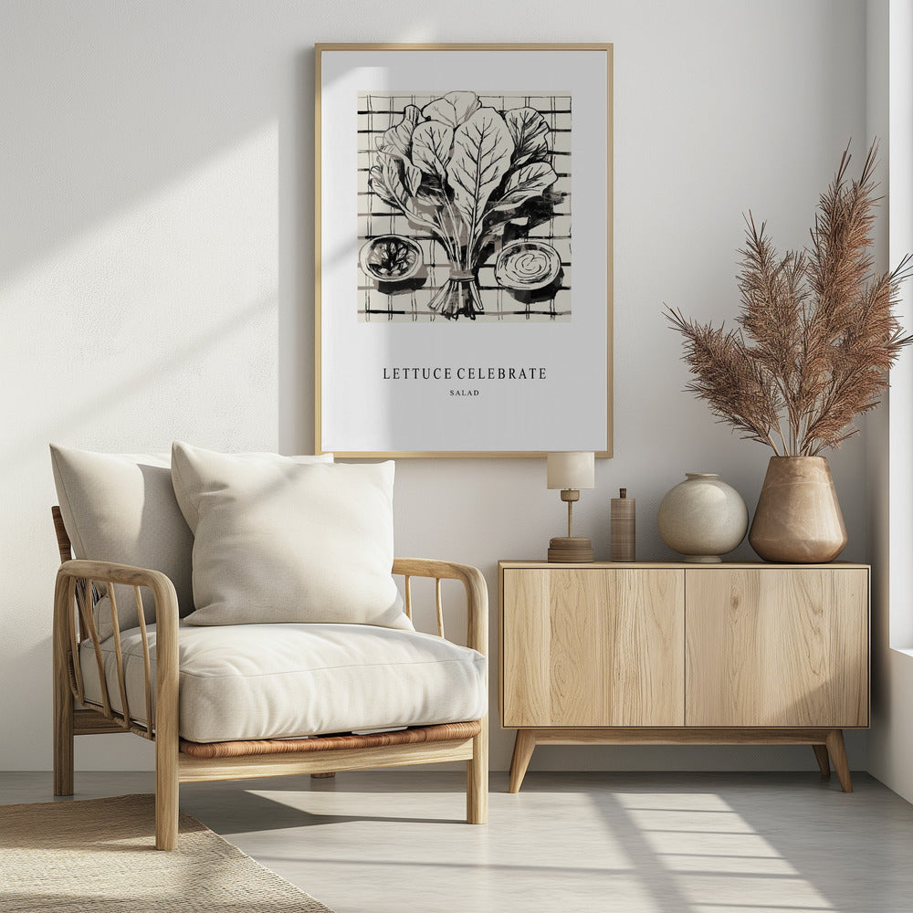 Black And White Ink Illustration Of Salad Ingredients | Poster