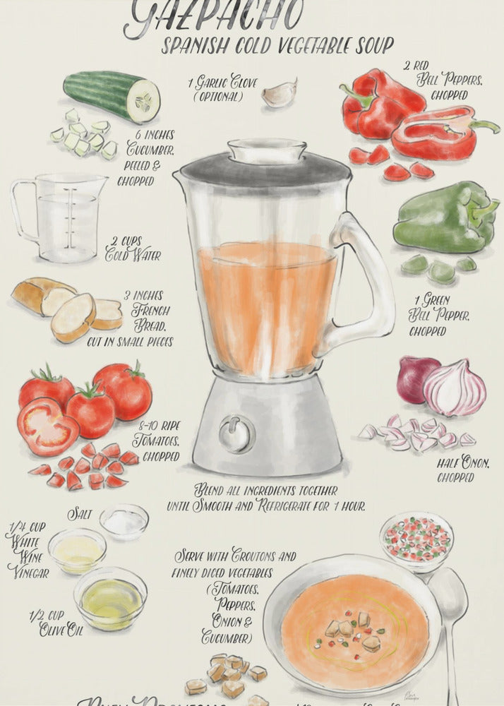 Gazpacho illustrated recipe in English | Poster