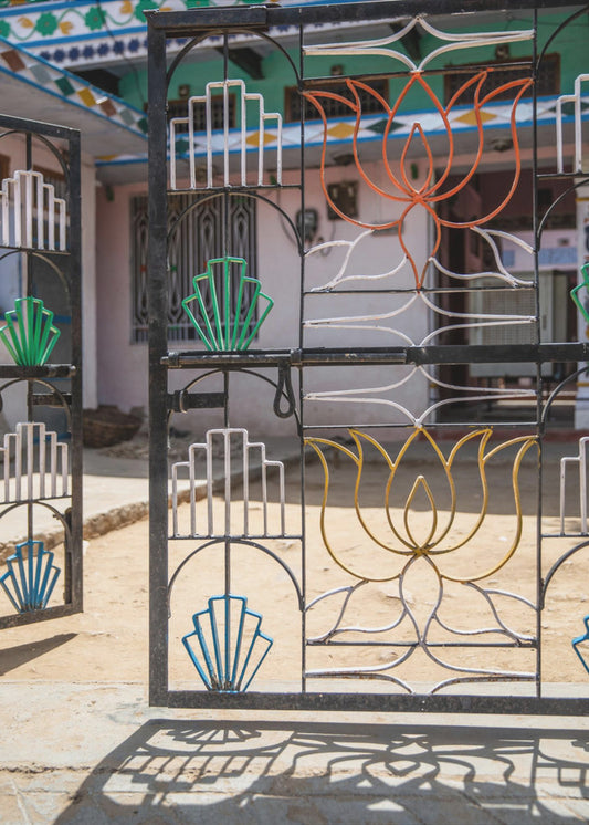 Vibrant Iron Gate With Colorful Lotus | Poster