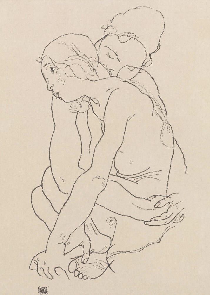 Woman and Girl Embracing 1918 | Poster