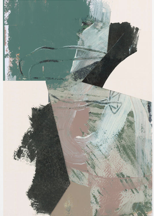 Green Peach Neutral Black Abstract 1 | Poster