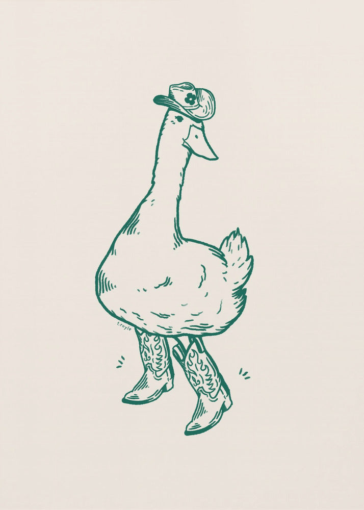 Duck wearing Western Boots in green | Poster