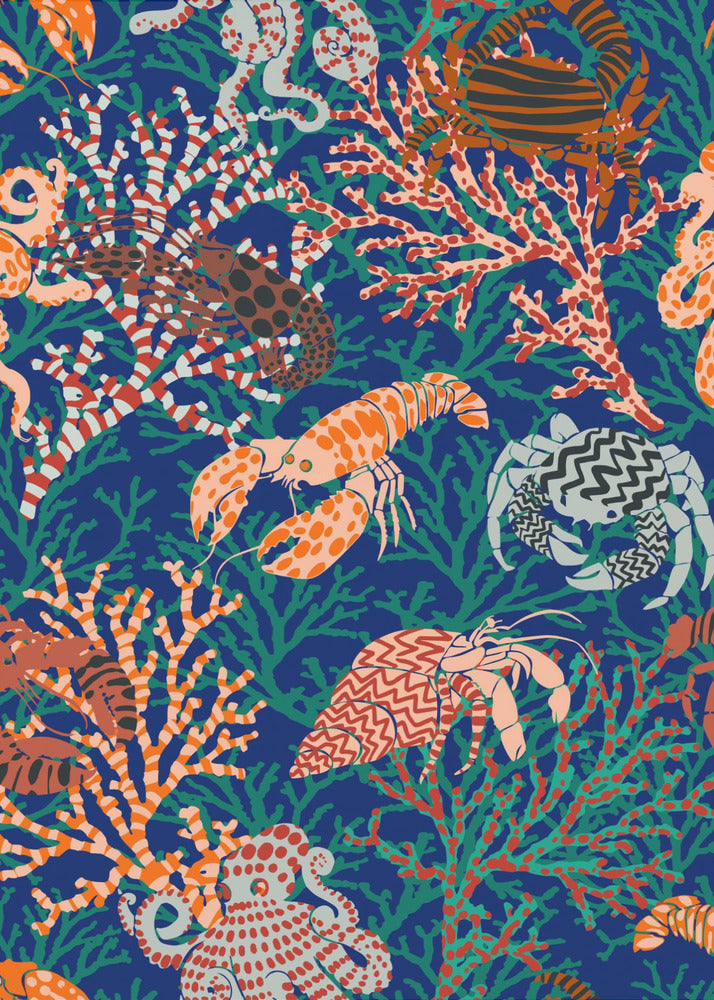 Vibrant coral reef blue and orange pattern | Canvas