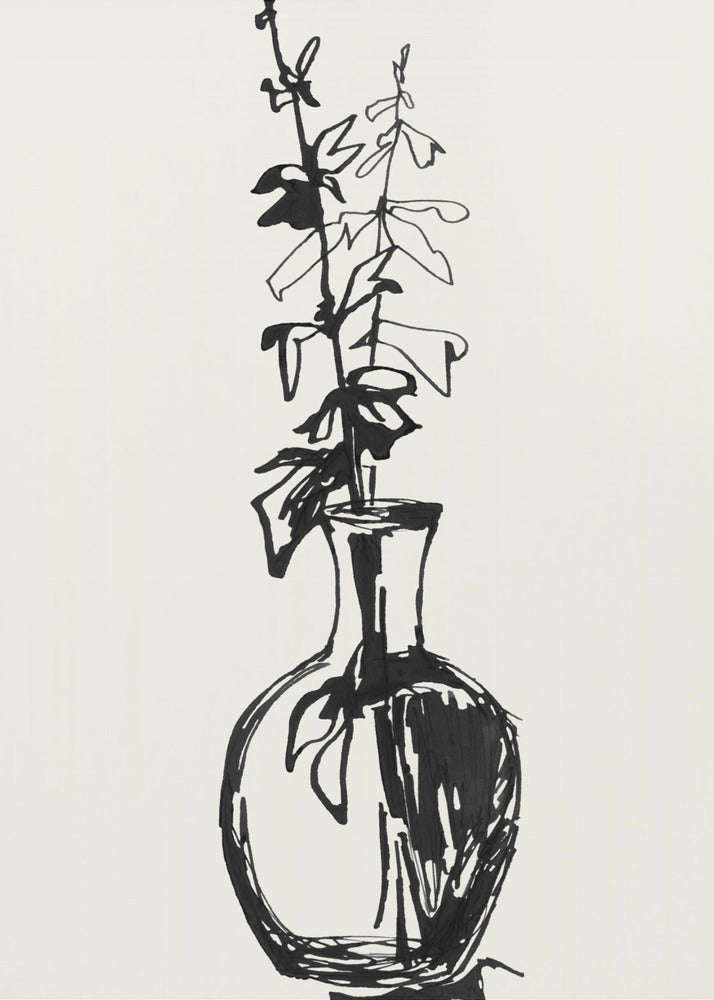Leaves in a vase ink sketch | Poster
