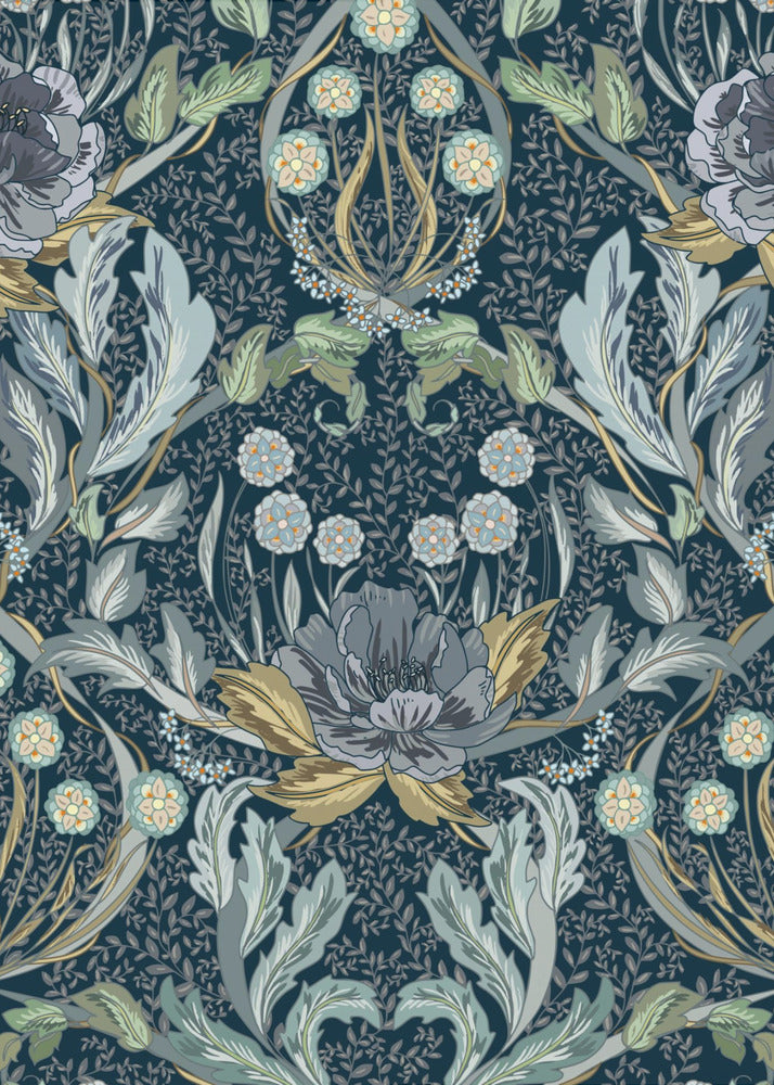 Floral Heritage Morris moonshine blue pattern | Canvas