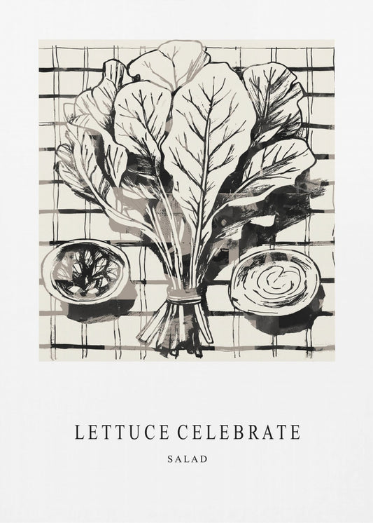 Black And White Ink Illustration Of Salad Ingredients | Poster
