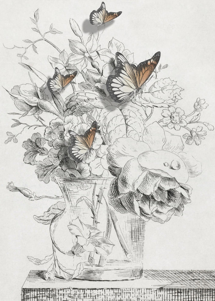 The Butterflies & The Vase With Flowers | Poster