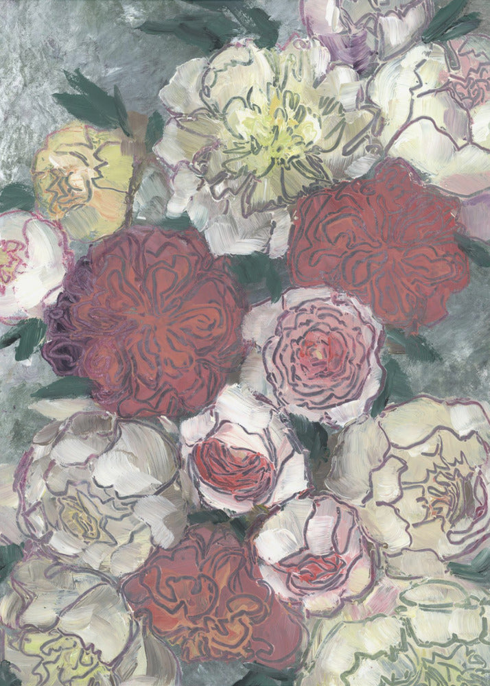 Vibrant Red And White Peonies | Poster