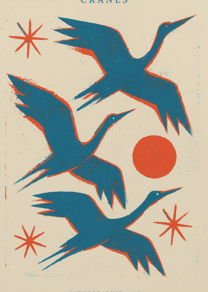 Cranes lithographie | Canvas