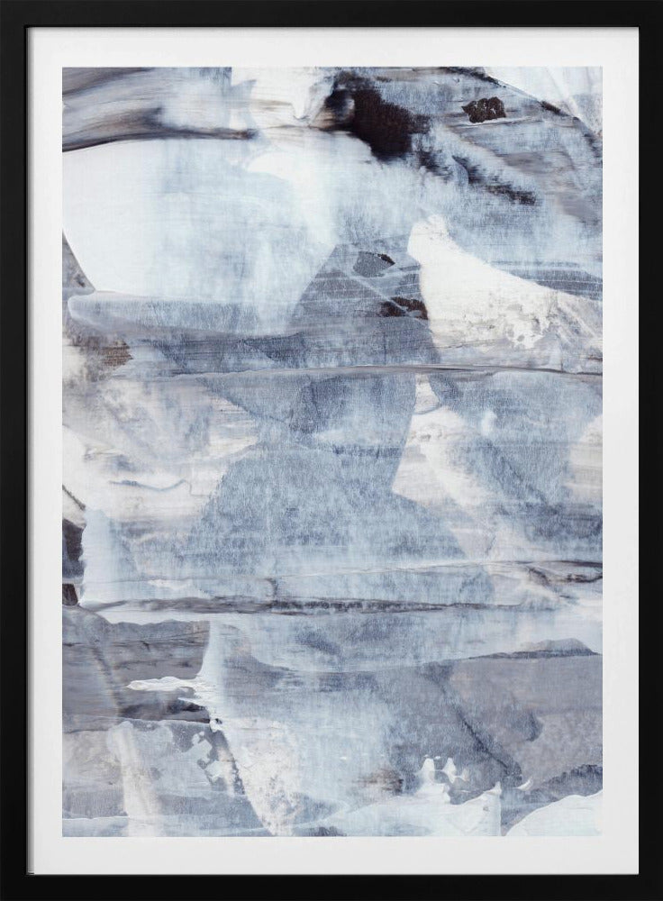 Brushstrokes in Shades of Gray Blue and White | Poster