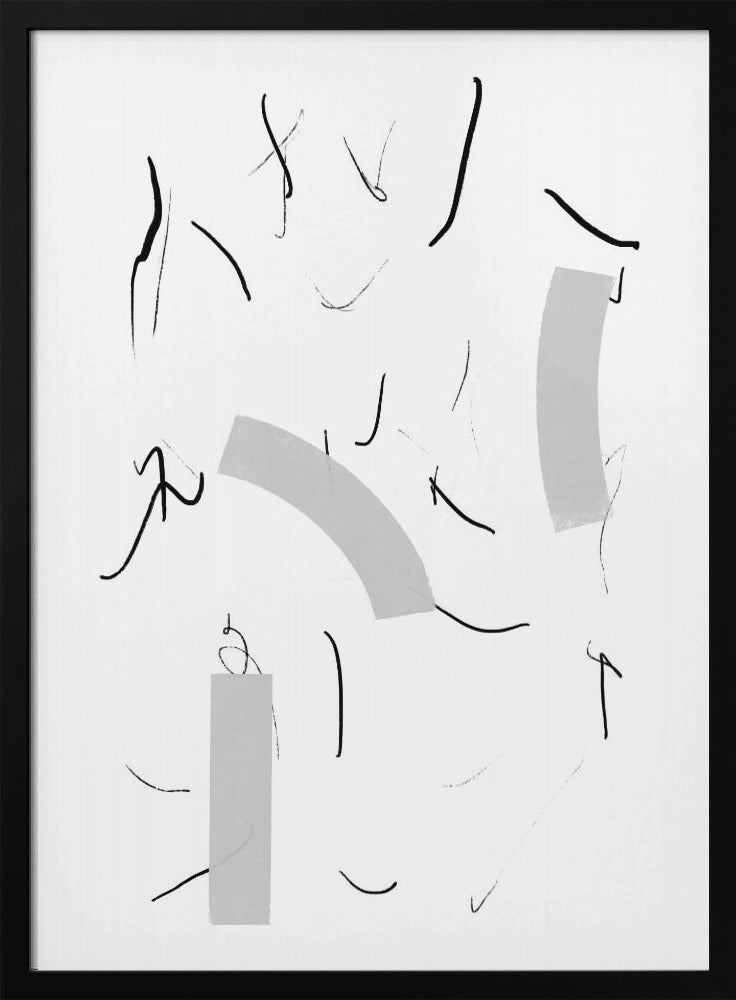 Fluid Black Lines And Soft Grey Shapes | Poster